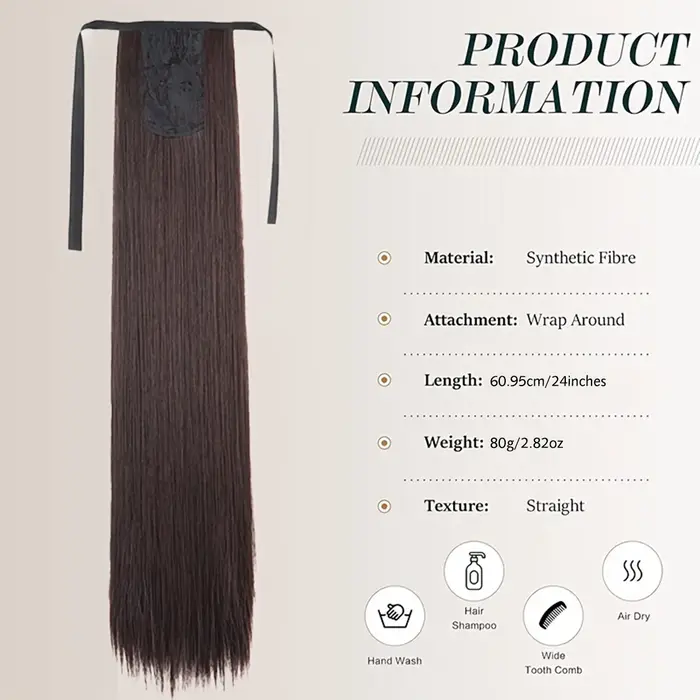 Extensions de cheveux synthétiques longues à nouer en queue de cheval