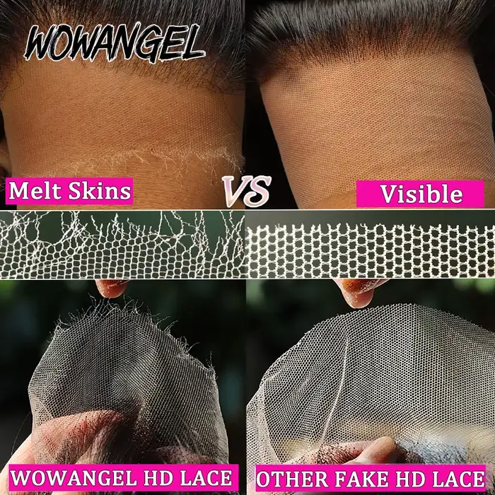WOWANGEL 2x6 séparation profonde HD dentelle fermeture frontale seulement peau fondu cheveux raides 