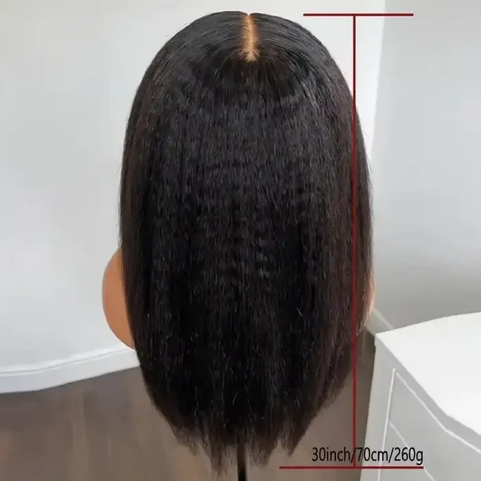 Perruque Lace Front Wig synthétique Yaki noire, 30 pouces, densité 180, perruque lisse et crépue dou