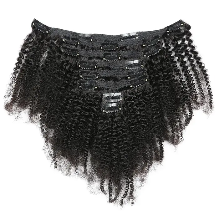 Afro crépus bouclés pince dans l'extension de cheveux cheveux vierges brésiliens 4B 4C Afro crépus bouclés vrais cheveux humains Double trame pour les femmes noires