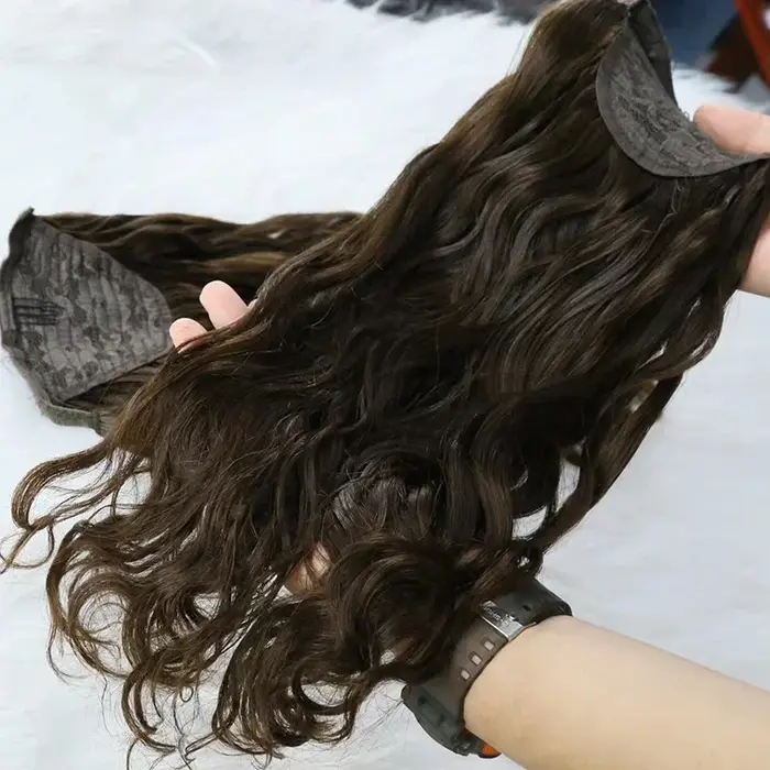 100% naturel vague d'eau cheveux humains Super Double dessiné Extensions de queue de cheval tressage