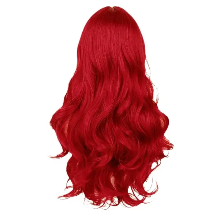 Perruque synthétique ondulée longue bouclée rouge résistante à la chaleur avec frange pour femmes