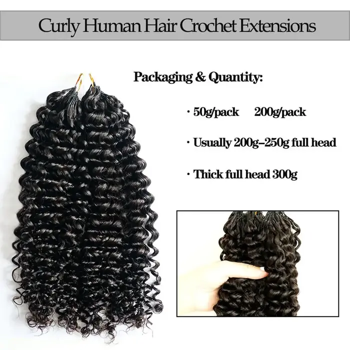 Extensions de cheveux naturels brésiliens bouclés au Crochet, plumes, 100% vrais cheveux crus, crépu