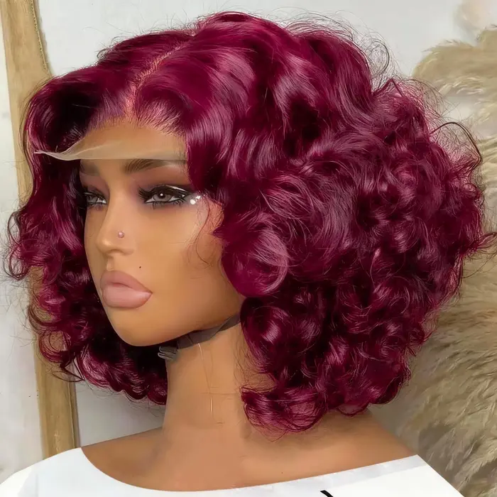 Perruque Bob en Cheveux Humains Bouclés Courts et Lâches