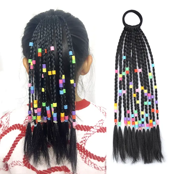 Extensions de cheveux synthétiques tressées en queue de cheval pour filles