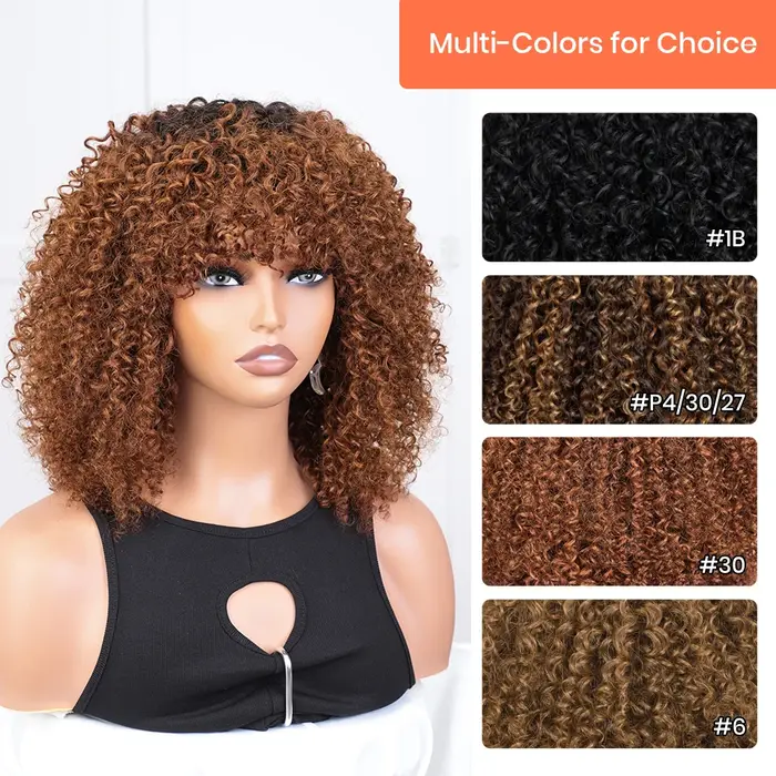 Perruques Bob Courtes Bouclées Brunes en Cheveux Humains