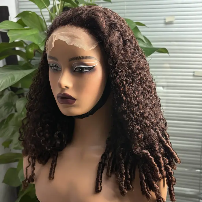 Perruques de cheveux humains bouclés en spirale ombré foncé sans colle 350% 5x5, avec fermeture en d