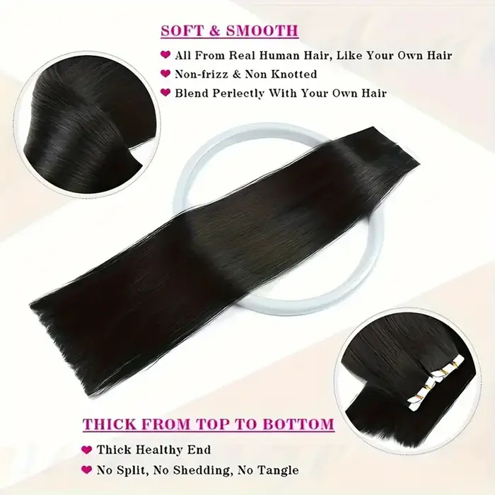 Extensions de cheveux à bandes adhésives lisses 100%