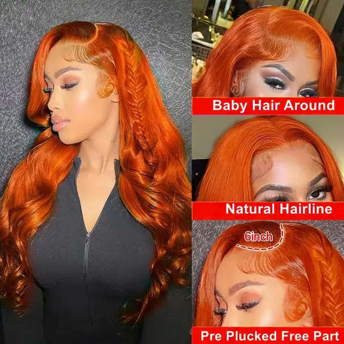 36 pouces gingembre Orange dentelle avant perruques cheveux humains pré plumé 200% densité vague de
