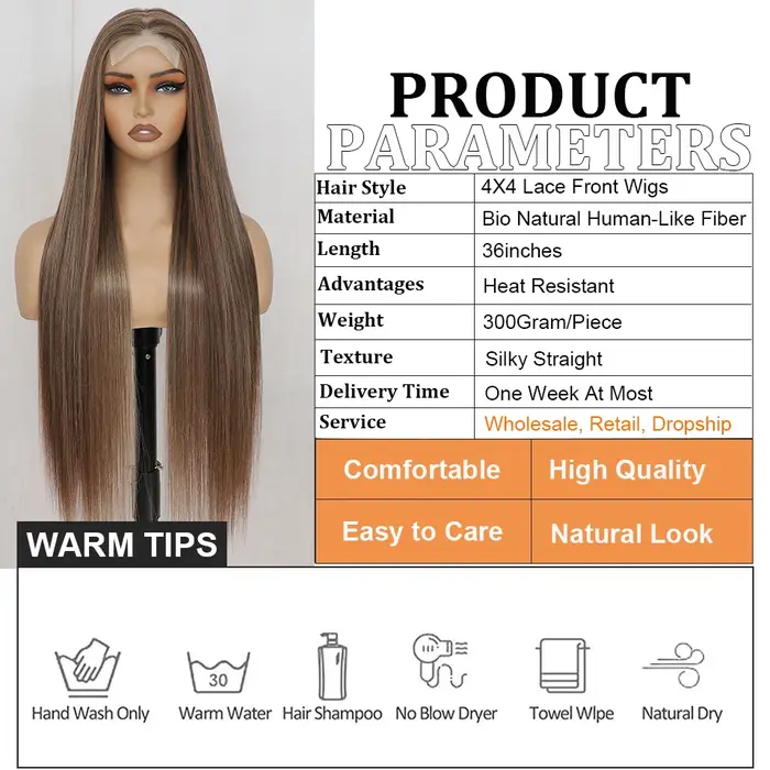 Perruque Lace Wig synthétique lisse 4x4 de 36 pouces