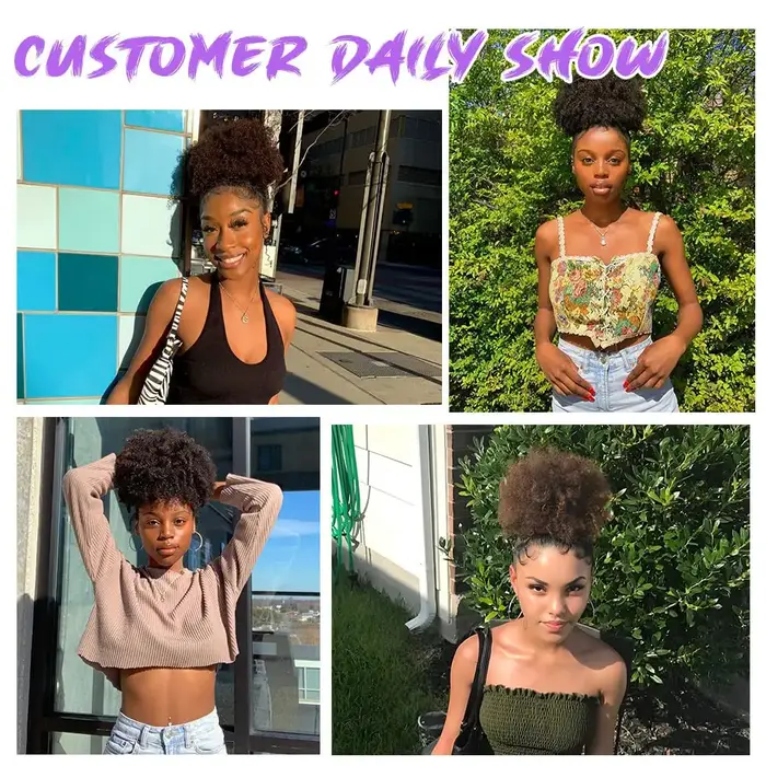 Queue de cheval afro à cordon, extensions de cheveux synthétiques courts bouclés crépus, postiches chignon pour femmes et jeunes filles noires