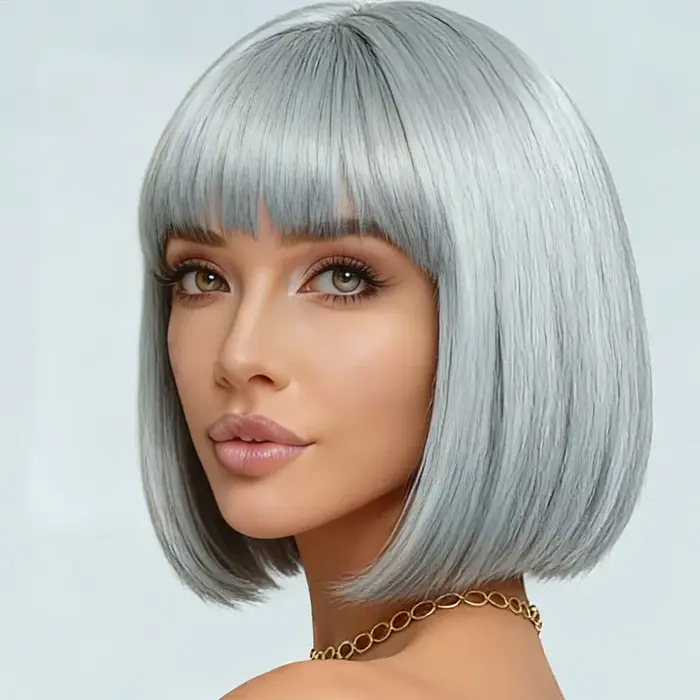 Perruque synthétique femme gris argenté 12 pouces style élégant