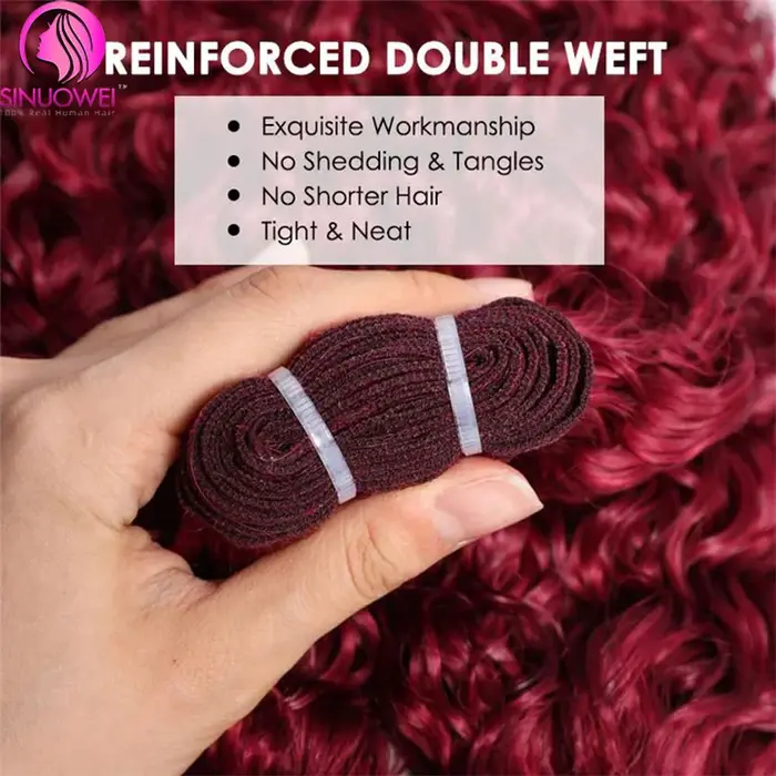 Extensions de cheveux humains bouclés birmans 99J Bourgogne