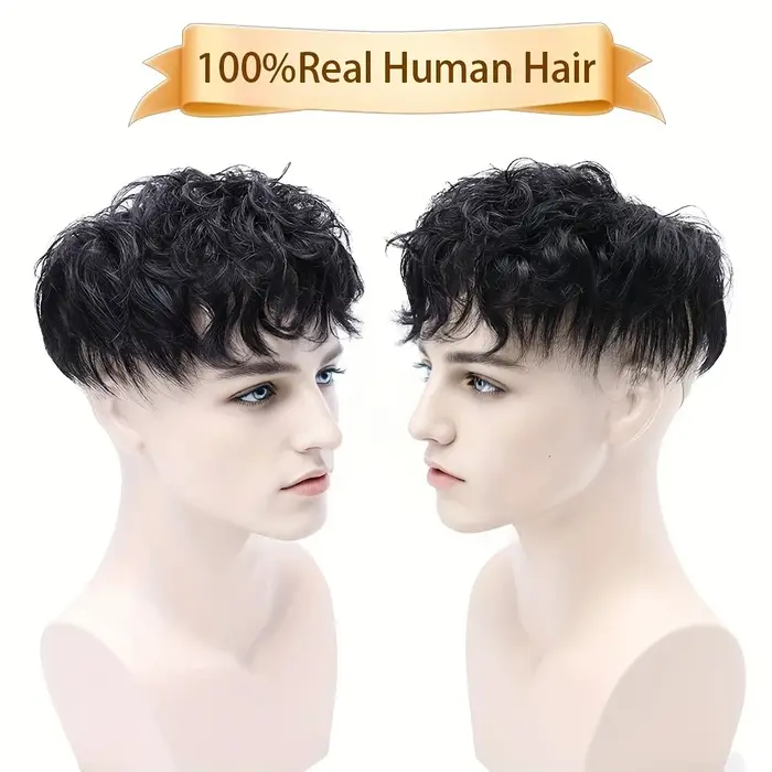 Perruque ample de cheveux humains réalistes pour hommes