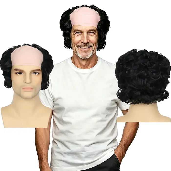 Perruque Courte Bouclée Noire pour Homme