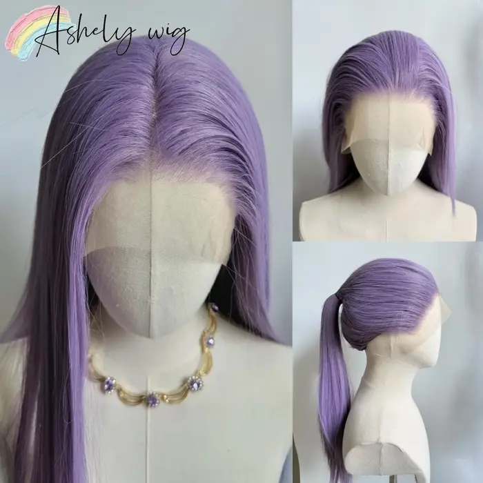 Ashely perruque violet clair spécial gris-violet dentelle avant perruques 13*4 24 pouces longue droite synthétique dente
