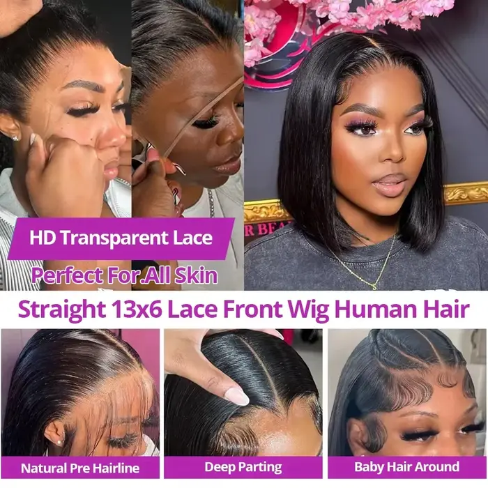 Perruques de cheveux humains lisses et raides 13x4 13x6 Lace Front, perruque courte bob bon marché,
