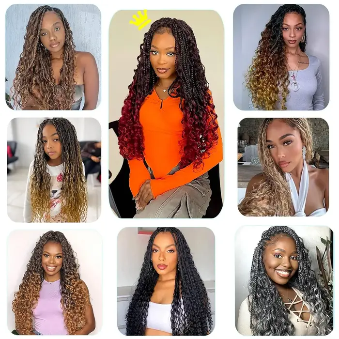 Déesse Boho boîte tresses Crochet cheveux avec extrémités bouclées 1 pièces synthétique pré-bouclé Crochet boîte tressage Extensions de cheveux pour les femmes