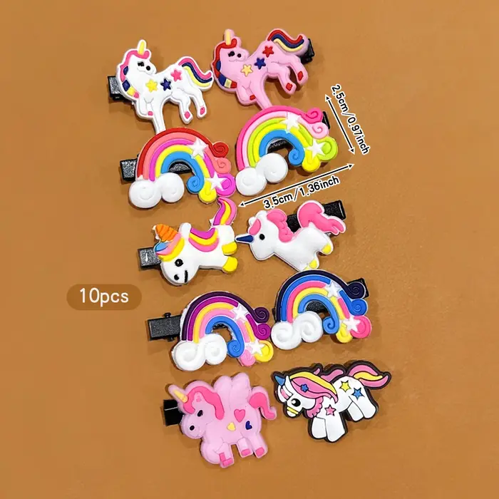 10 pinces à cheveux poney arc-en-ciel