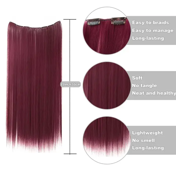 Extensions de cheveux synthétiques colorées longues et droites de 22 pouces