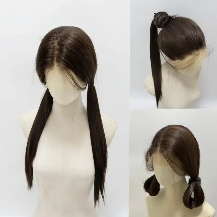 360 perruques noires brunes pour femmes 26 pouces longue droite pleine perruque de dentelle synthétique avec Fibers haute température pour Cosplay Peluca