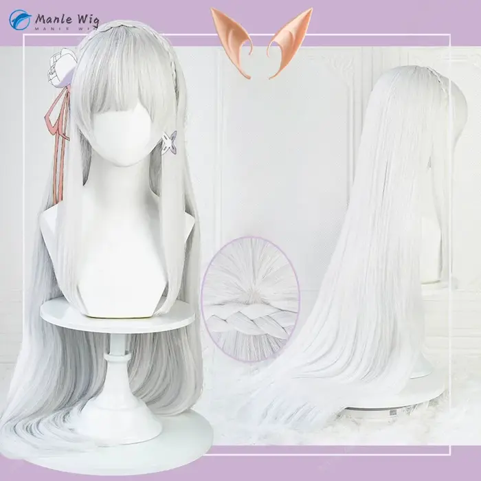 Anime Emilia Cosplay perruque 100 cm de Long argent gris perruques résistant à la chaleur cheveux synthétiques femmes