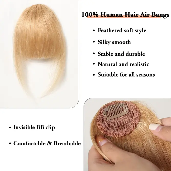 Cheveux humains frange postiche Clips pour femmes blond doré 100% Remy
