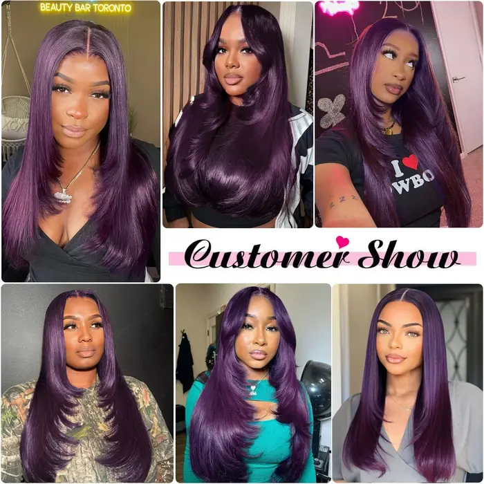 Perruque Lace Front Wig synthétique lisse bordeaux foncé 13x6