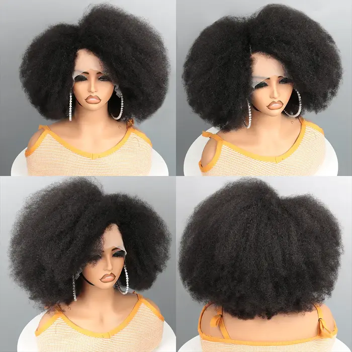 Afro crépus bouclés dentelle avant perruque couleur naturelle Afro Bob cheveux humains naissance des