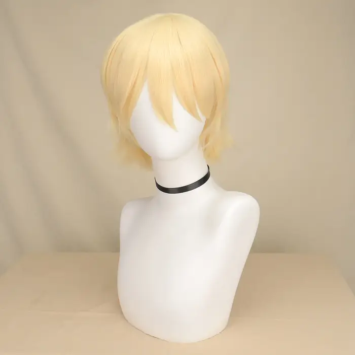 QQXCAIW – perruque de Cosplay synthétique courte et lisse pour hommes et femmes, perruque Blonde en 