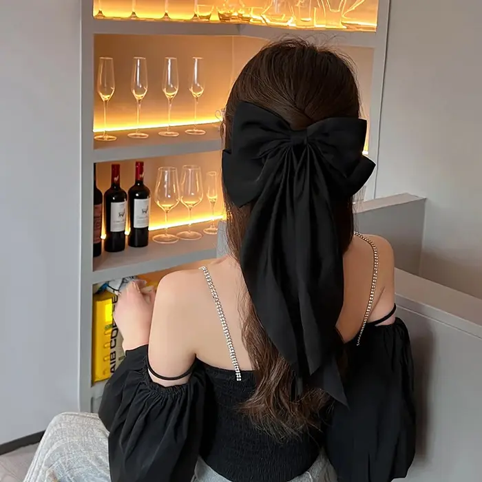 Pince à Cheveux Élégante en Satin de Couleur Unie pour Fille