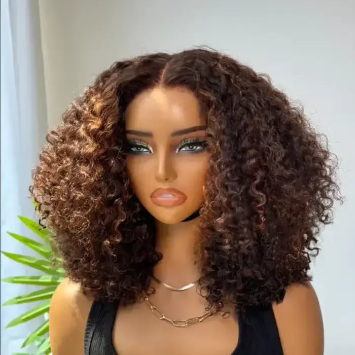 P4/27 mettre en évidence bouclés court Bob perruques cheveux humains 5x5 fermeture perruques brésili