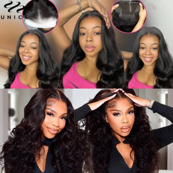 Perruque Lace Front Wig naturelle ondulée-UNice Hair, cheveux humains, Body Wave, 7x5, pre-cut, sans