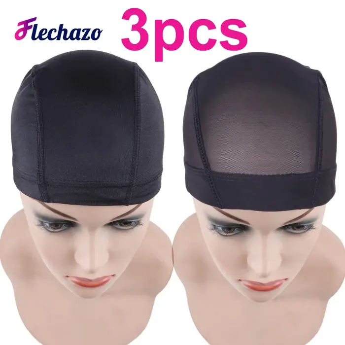 Bonnets de perruque sans colle pour femmes, 3 pièces, bonnet de perruque en maille noire pour la fab