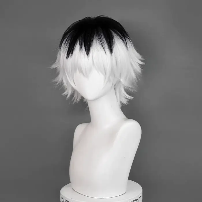 Perruque de Cosplay Anime Sasaki Haise, 30cm, cheveux courts argentés, blancs et noirs pour hommes, perruques synthétiques résistantes à la chaleur pour fête d'halloween