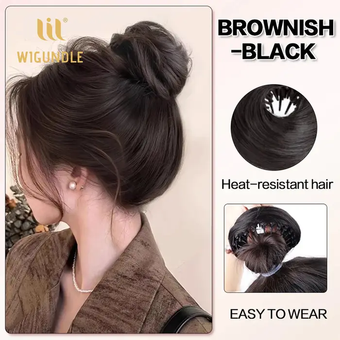 Chignon synthétique lisse pour femme, extension de cheveux naturelle pour tous, look naturel
