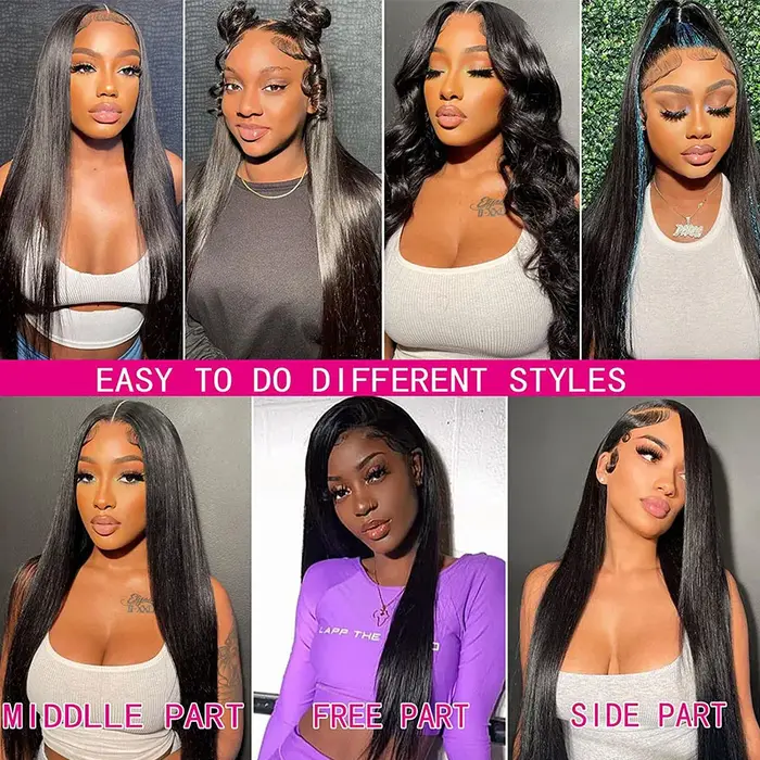 Perruque Lace Frontal Wig naturelle sans colle HD, cheveux lisses, pre-plucked, 5x5, prêt à porter, 