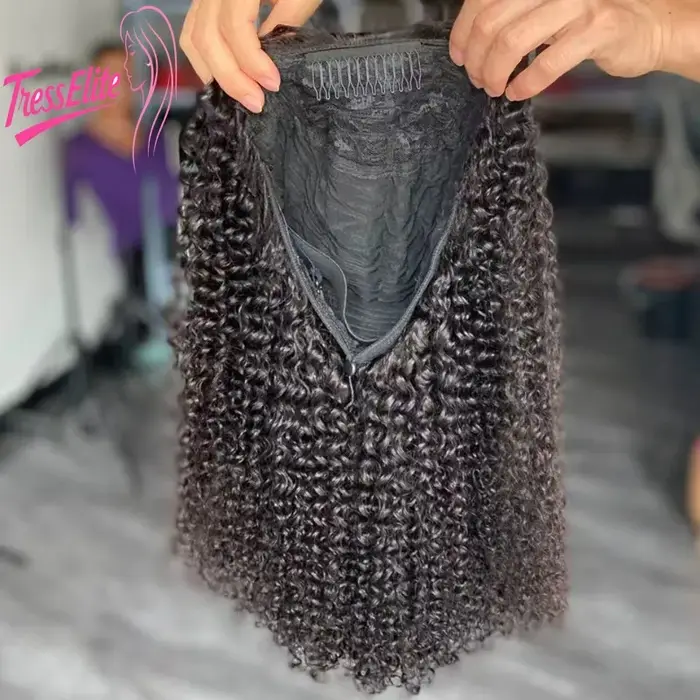 Perruque queue de cheval bouclée crépue de haute qualité, densité 200 %, en cheveux humains, faite à