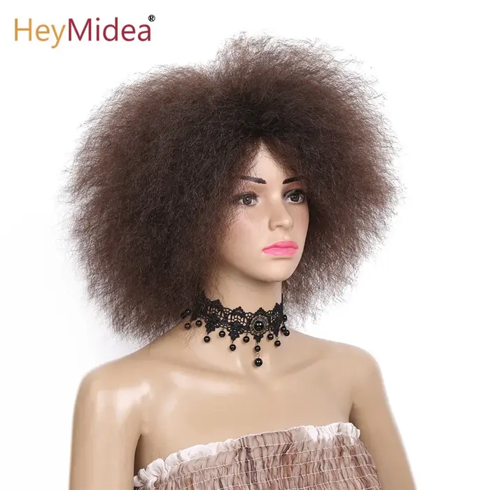 HeyMidea-Perruque Synthétique Courte et Bouclée pour Femme Noire