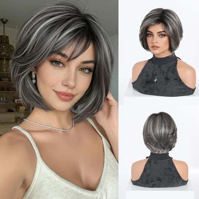 LOUIS FERRE Perruque courte brune avec frange pour femme