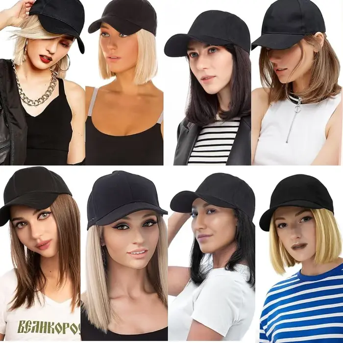 Casquette de Baseball avec Extensions de Cheveux Synthétiques