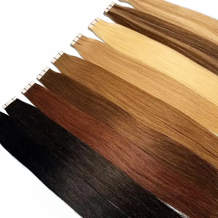 Extensions de cheveux humains lisses à bandes adhésives