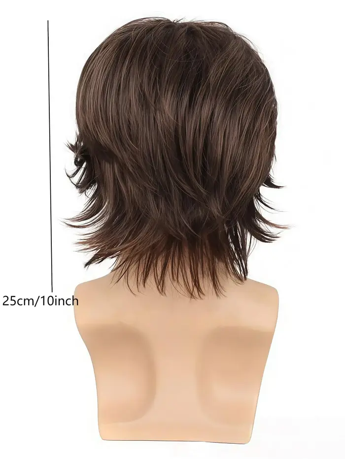 Perruque brune à couches coupées style loup pour hommes