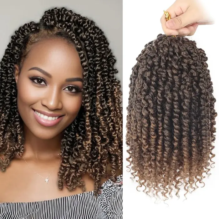 8 paquets de cheveux synthétiques pré-bouclés pour tresses au crochet Passion Twist pour femmes noires