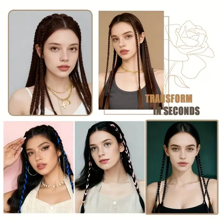 20 pouces synthétique 2 pièces Y2K Style cheveux longs raides Mini tresse haute température fibre co