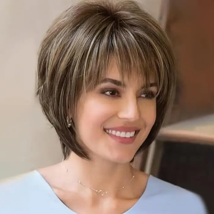 Perruque Coupe Pixie Courte avec Frange pour Femme