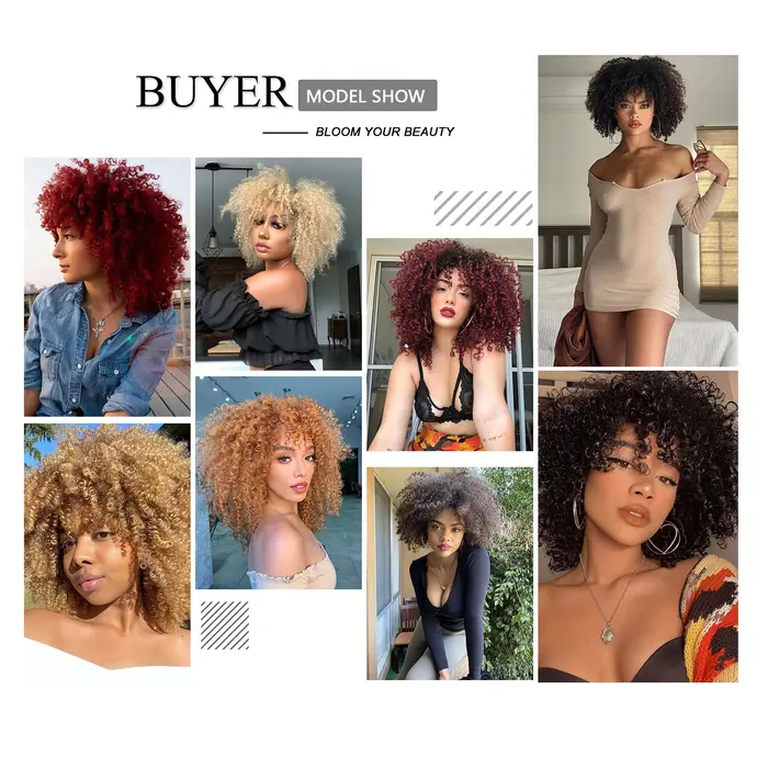 Tereshar synthétique courte bouclée avec frange pour les femmes noires 8 pouces Afro crépus bouclés 