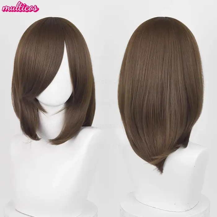 40 cm moyen basique Anime Cosplay perruque Bang Blond noir blanc rouge rose vert bleu marron or bleu