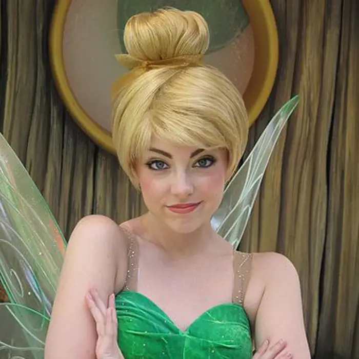 Perruques de Cosplay princesse fée clochette pour filles, cheveux courts blonds avec chignon, perruque synthétique résistante à la chaleur