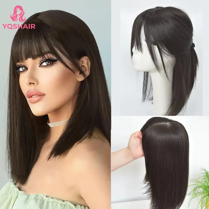 Perruque de cheveux humains en soie 6 "x 6" perruque de frange droite naturelle perruque de cheveux